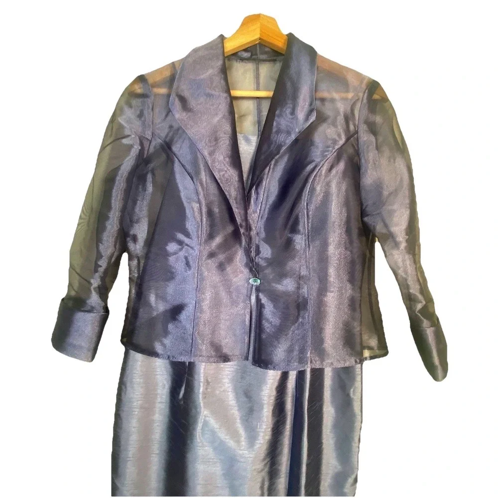 Alex Evening Purple Iridescent Evening Gown‎ with Sheer Organza Jacket Two Pc 6